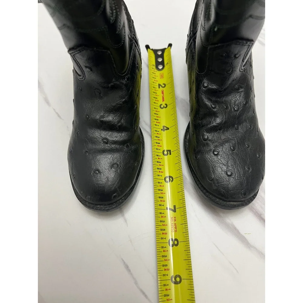 Old West Kids Black Faux Ostrich‎ Western Cowboy Boots Round Toe Size 7.5 2010